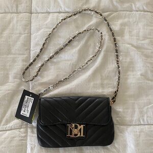 NWT Bartley Mischa Black Quilted Crossbody Bag with Gold Logo Hardware